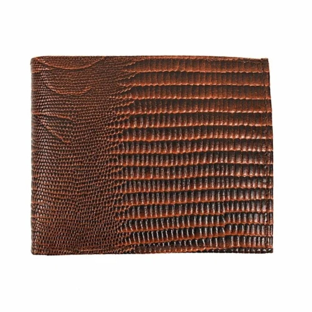 CLEARANCE NWT Brown Genuine Leather Bifold Wallet Lizard Pattern 242581